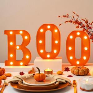 Halloween Decorations - Boo Light Up Letters Sign, Battery Operated LED Marquee Letter Lights for Halloween Mantel Decor, Window, Porch, Party Home Decor(Orange)