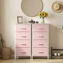 Sweetcrispy Nightstand Small Bedroom Dresser with 4 Fabric Drawers,Bed Side Furniture End Table,Wooden Top Cabinet Night Stand Dresser for Closet,Entryway,Dorm,Pink