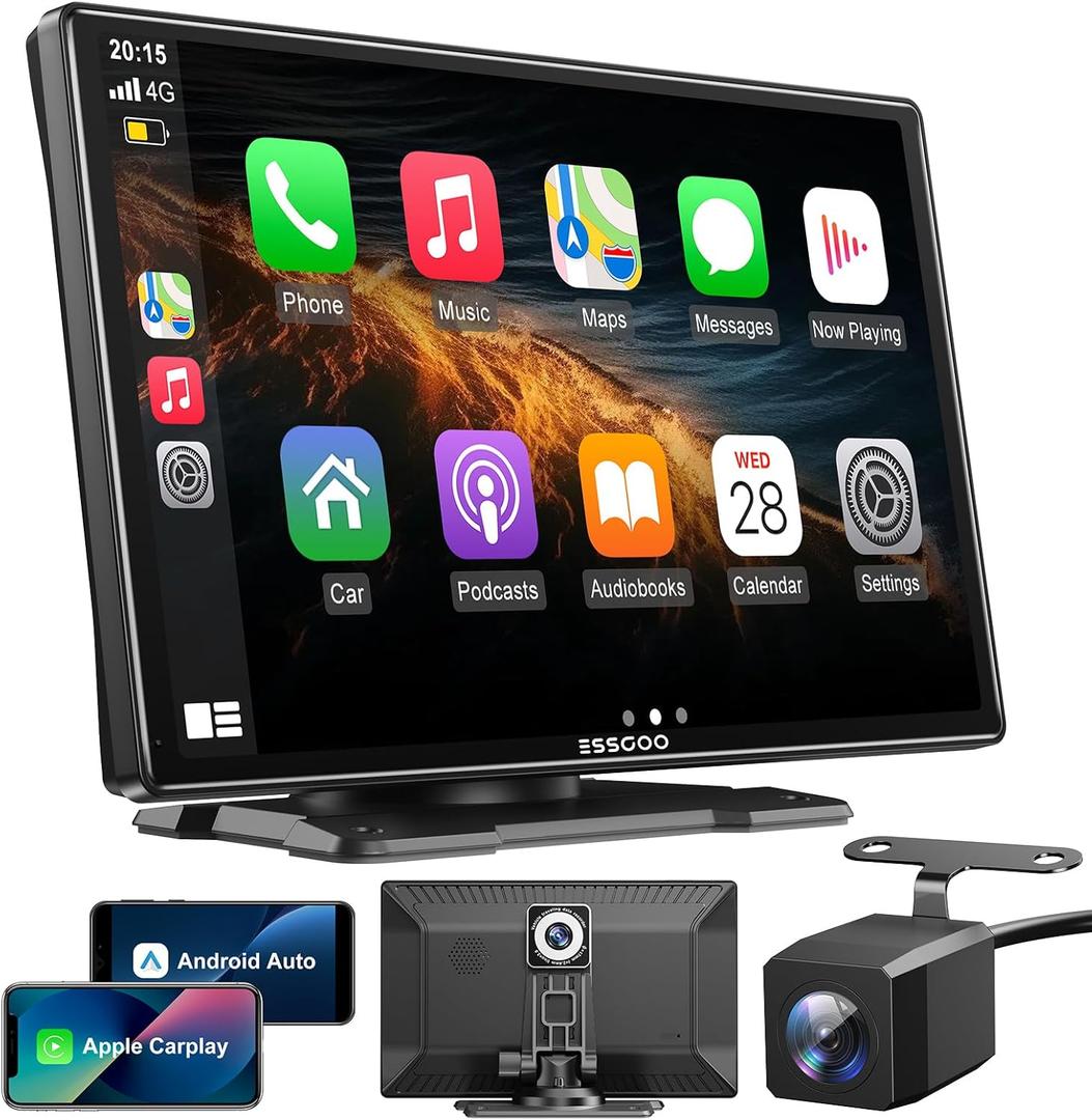 A-pple CarPlay & Android Auto,9 inch IPS Carplay Display,with 4K dashcam, 1080P Rear View Camera,carplay auto with Bluetooth 5.0/FM/Siri/G-oogle/Mirror Link/64G TF/AUX
