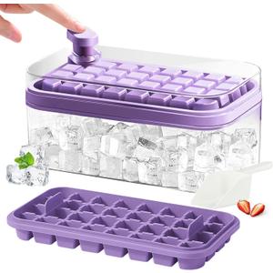 Ice Cube Tray with Lid and Storage Bin ice cube trays for freezer BPA-Free Silicone reusable ice cubes maker with containers large molds (Purple)