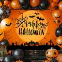 Mocsicka Happy Halloween Backdrop Orange Night Moon Graveyard Background Spooky Pumpkin Spider Web Halloween Party Cake Table Decoration Banner Photo Booth Props (8x6ft)