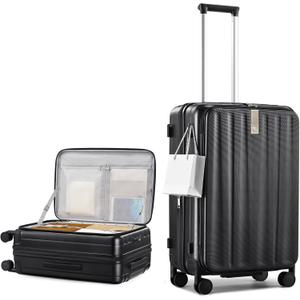 Hanke 24 Inch Expandable Luggage Top Opening Checked Bag Luggage Hard Shell Suitcases with Wheels Lightweight Travel Luggage Medium Suitcase with Lock for Woman Men-Jet Black