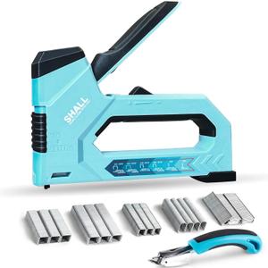 SHALL 6-in-1 Staple Gun Heavy Duty - Upholstery Stapler Nail Gun with 4000 Counts Staples, Manual Brad Nailer with Staple Remover for Wood, Crafts, Fabric, Cable, Wall, Decoration, Furniture (Blue)