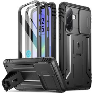Poetic Revolution Case for Samsung Galaxy A36 5G, [Slide Camera Cover] [Screen Protector Works with Fingerprint ID] Military Grade Rugged Shockproof Galaxy A36 Phone Case with Kickstand, Black