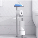 Kitsure Toilet Paper Holder Free Standing – Rustproof Metal Toilet Paper Stand for 4 Rolls with Anti-Slip Base and Shelf for Phone & Small Items, Bathroom Organizers and Storage, Silver