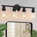 4-Light Bathroom Light Fixtures, Matte Black Modern Vanity Lights Over Mirror with Clear Glass Shade, Bathroom Wall Lamp for Mirror Kitchen Living Room Hallway Cabinet Porch Bedroom Reading room