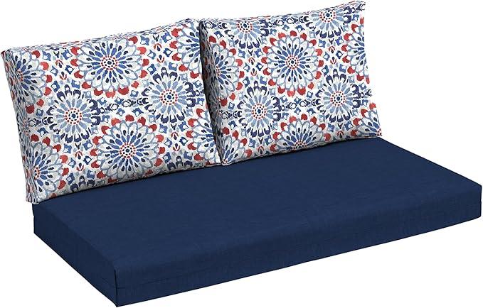 Arden Selections Outdoor Loveseat Cushion Set, 48 x 24, Water Repellent, Fade Resistant, Cushion Set for Couch, Bench, and Swing 48 x 24, Clark Blue