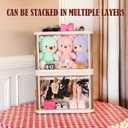 Foldable Doll Wardrobe Storage Box Compatible with Labubu Clothes with 10 Hangers & Rod - Stackable Organizer Cabinet for 15/17cm Doll Clothes with Dust-Resistant Cover and Display Shelf