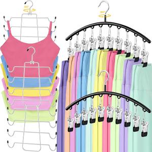 TomCare 4 Pack Space Saving Hangers2Pack Tank Top Hanger and 2Pack Leggings Organizers for Closet Pants Hangers with 20 Clips Bra Organizers with 16 Hooks Stainless Steel Hanging Closet Organizer