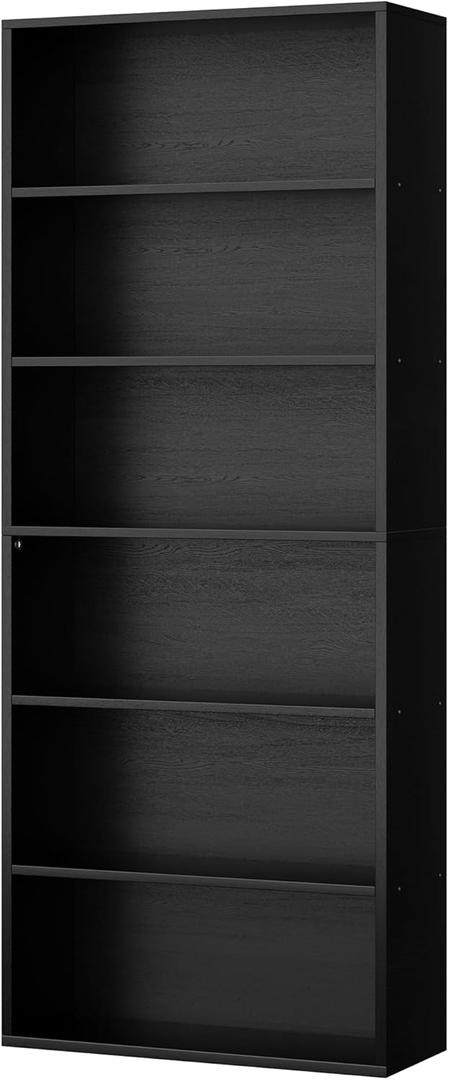 Shintenchi Bookshelf,6-Tier Open Bookcase and Bookshelves,6 Shelf Display Storage Shelves Floor Standing 70.6 inches Tall Bookcase for Home Office, Living Room (Black)