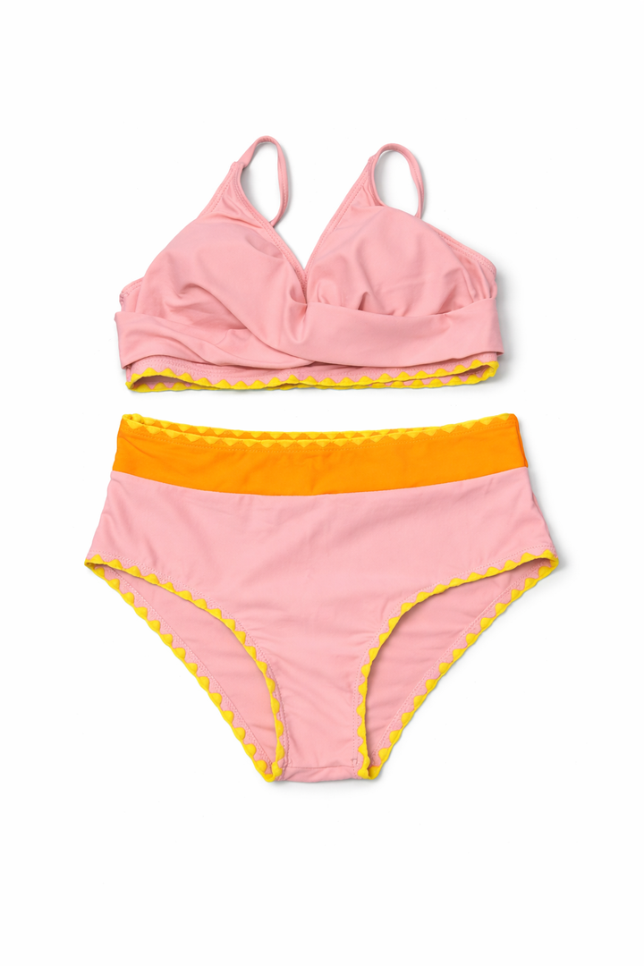 Kids4ever Girls Swimsuit 2 Piece Color Block Teen Bikini Sets with Adjustable Straps Bathing Suit Size 11-12 Y