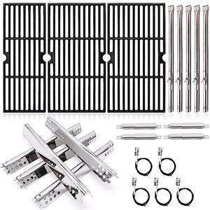 Adviace Grill Replacement Parts for Charbroil Performance 463347519, 463347518, 463373019, G470-0002-W1, G470-0003-W1, 18'' Cast Iron Grill Grates, Heat Plates, Burners, Crossover Tubes, Ignitors
