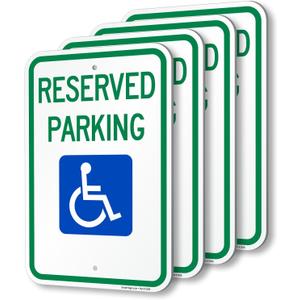 SmartSign (Pack of 4) 18 x 12 inch Federal Handicap Reserved Parking Sign, 120 mil Aluminum Composite (ACM), Engineer Grade Reflective Material, Blue/Green on White, Made in USA