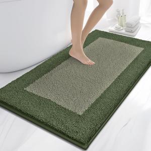 anllugs Bathroom Rugs 30" x 60", Non-Slip Extra Soft Absorbent Bath Rugs, Machine Washable Quick Dry Bath Mats for Bathroom Floor, Shower, Bathtub and Sink, Sage Green & Budding Green
