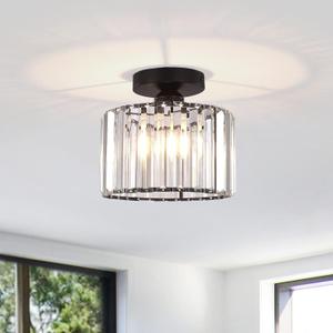 BUXVRCS Semi Flush Mount Modern Chandelier, Crystal Ceiling Light Fixture, Small Close to Ceiling Light for Living Room, Bedroom, Hallway, Bathroom, Kitchen, Entryway with E26 Base (Black)