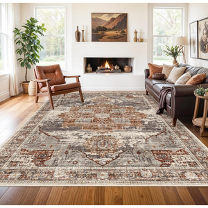 RUUGME Washable 8x10 Area Rugs - Large Rugs for Living Room Stain Resistant Carpet Vintage Rugs for Bedroom with Non Slip Backing Home Decor Floor Decoration Mat (8x10 Brick)