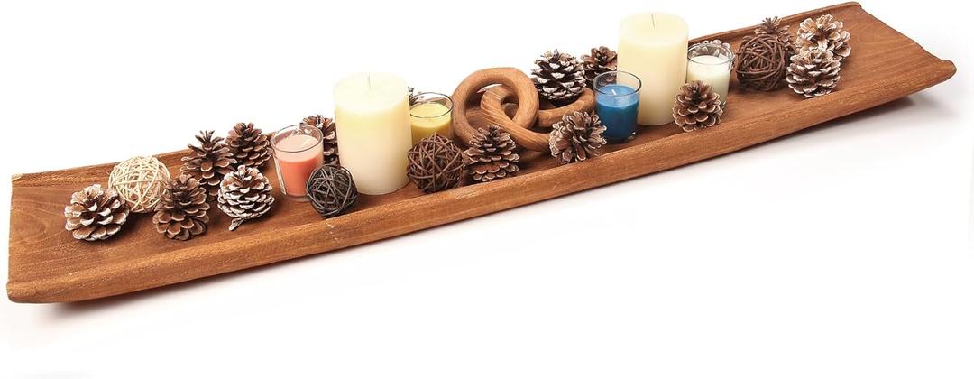 Athaliah Wood Dough Bowl, 39.5 Inchs Natural Solid Wooden Dough Bowls, Rustic Long Wooden Bread Bowl for Table Centerpiece Dining Room Home Kitchen Decor