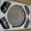 TheTerra Ceramic Dinnerware Sets for 8, 24 Pieces Handmade Reactive Glaze Plates and Bowls Set, Scratch Resistant Dish Set, Oven & Microwave & Dishwasher Safe, Coca Mocha