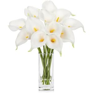 DILATATA Fake Flowers in Vase 12“ Artificial Calla Lily Pure-White Flowers Arrangement with Vase and Faux Water for Home Decor Dining Table