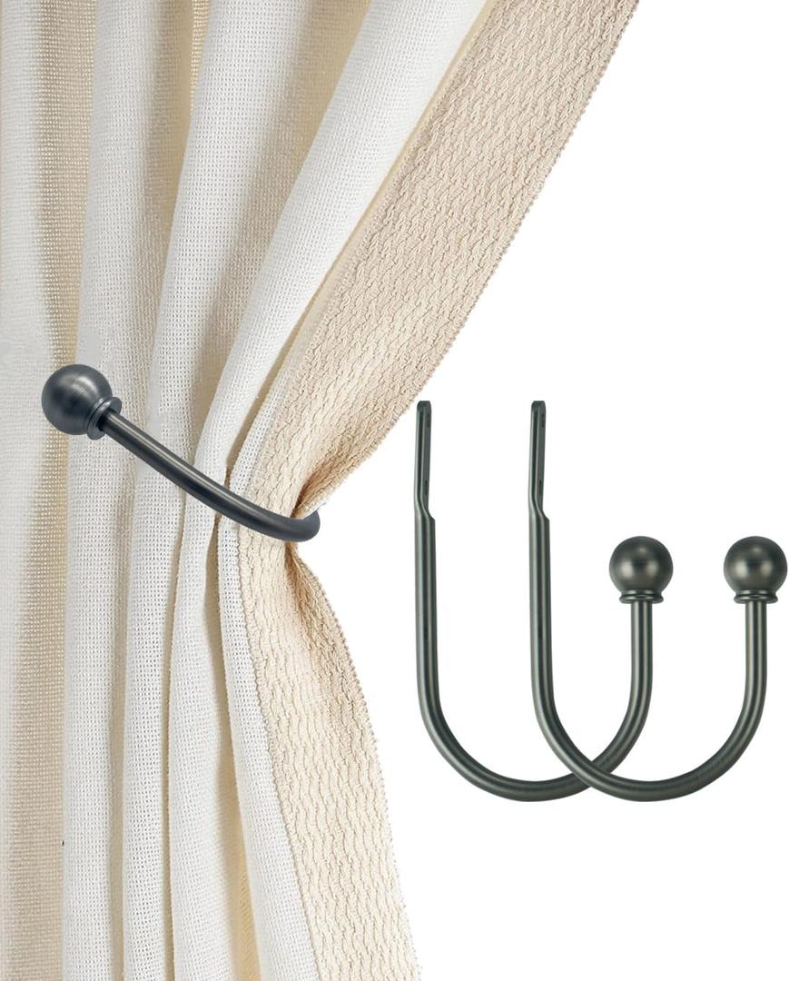 Curtain Holdbacks, Hooks, 2 PCSSolid Steel Hooks, Decorative French Ball End, Curtain Drapery Holdbacks, Wall Mounted, Curtain Tiebacks, Antique Pewter