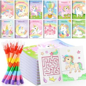 BenLouis 12 Unicorn Mini Coloring Books Kids with 12 Stacking Crayons Unicorn Birthday Party Favors Small Activity Books Bulk for Kids Rainbow Party Gift Goodie Bag Stuffers