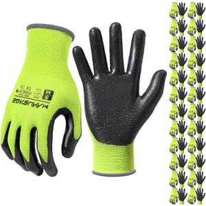 MANUSAGE Nitrile Work Gloves, 3D Comfort Stretch Fit, Powerful Grip, Touchscreen, Durable Foam Coated, Flexible, Lightweight, Machine Washable, Size-L Yellow 24 Pairs