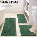 Green Bathroom Rug Chenille 3-Piece Extra Soft and Absorbent Shag Bath Mat Set, Machine Wash Bathroom Rug Set, Strong PVC Non-Slip Underside, Plush Carpet Bath Mat (Dark Green)
