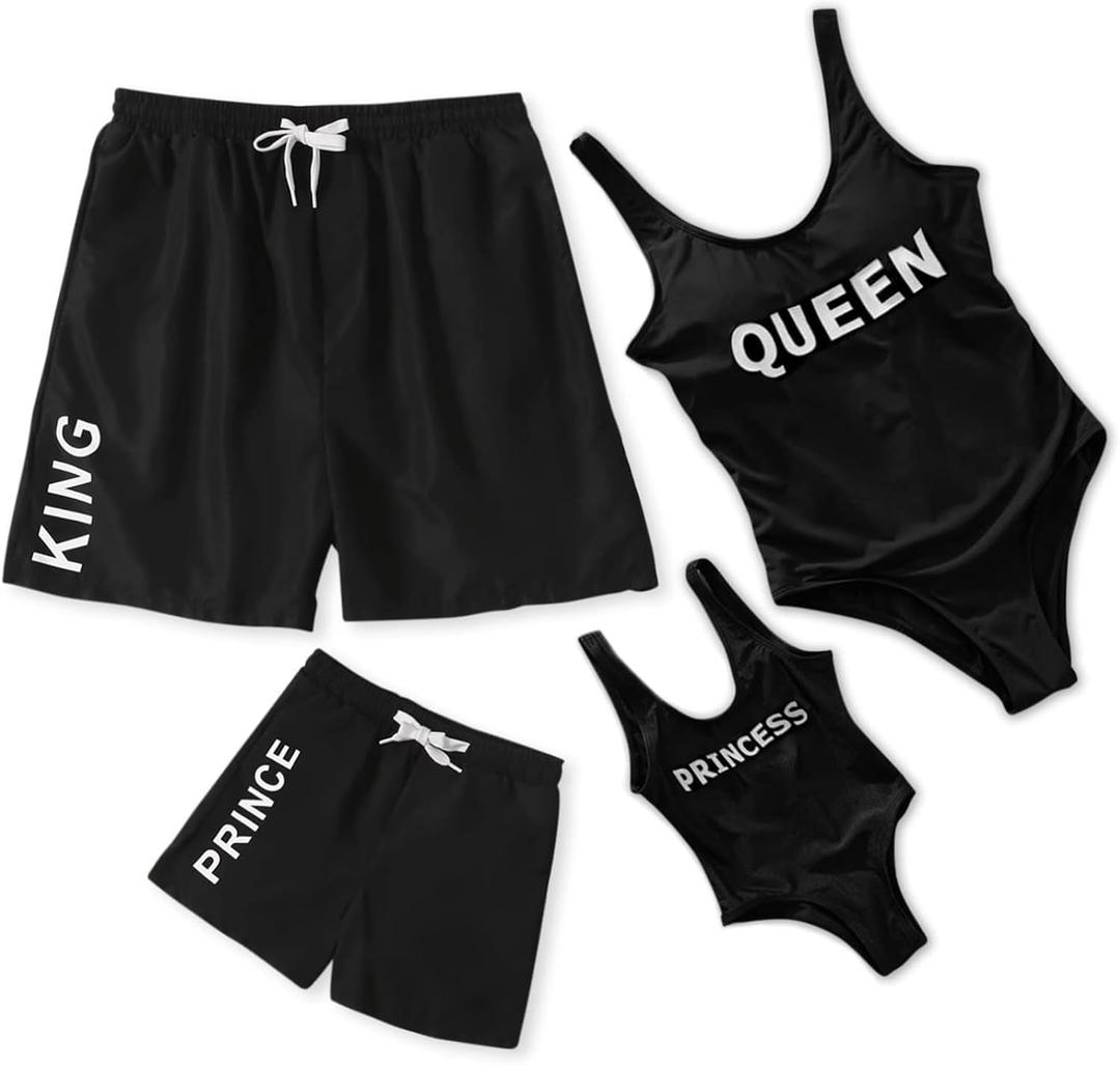 IFFEI Family Matching Mommy and Me Swimsuits One Piece Swimwear Modest Bathing Suits Beachwear for Beach Pool Vacation (Black, L)