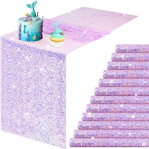 12 Pcs Iridescent Sequin Table Runner 12 x 72 Inch Mermaid Table Runner Glitter Sequin Sparkly Desk Cover for Wedding Birthday Party Ceremony Supplies Decor (Purple)