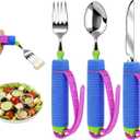3 Pcs Adaptive Utensils for Disability, 360Gadgets Swivel Fork Spoon with Adjustable Silicone Strap for Weak Hand Grip & Handicapped & Parkinsons Travel Eating Utensils for Disabled, Elderly