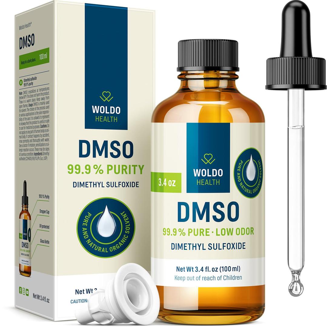 WoldoHealth DMSO 99.9% Pharmaceutical Grade 3.38 oz - FT-IR Verified Dimethyl Sulfoxide, Low Odor Solvent in Glass Bottle with Precision Dropper