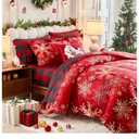 Christmas 7 Pieces Queen Comforter Sheet Set Bed in a Bag Holiday New Year Style - Red Golden Gradient Snowflake - Red Plaid Gingham Bedding Set with Comforters, Sheets, Pillowcases & Shams