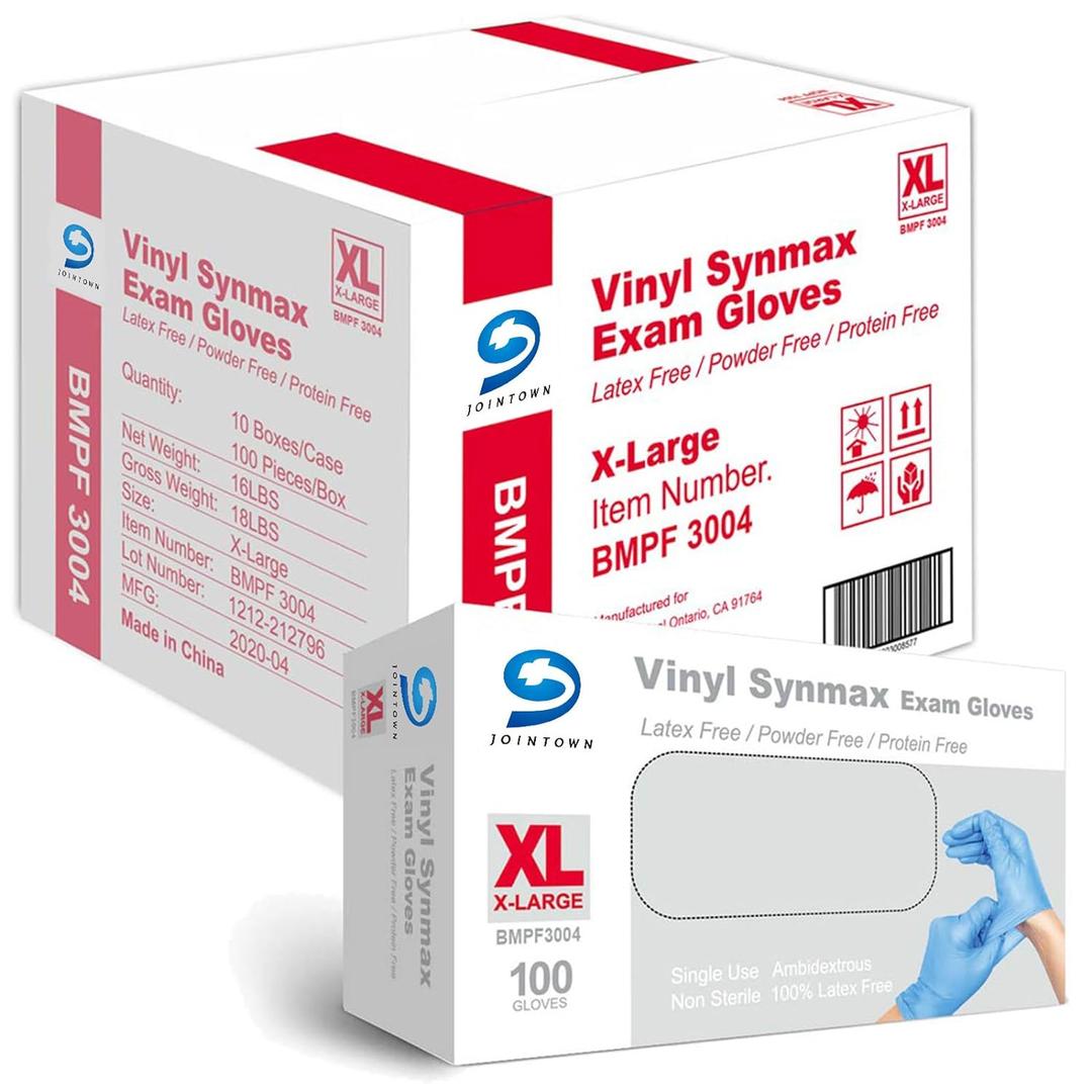 Basic Synmax Vinyl Exam Gloves Disposable Exam Gloves, 4 Mil, Latex & Powder Free, BMPF-3004Blue XL Size Case of 1000 (X-Large of 1000)