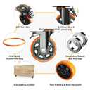 6 Inch Caster Wheels, Casters Set of 4, Heavy Duty Casters with Brake 3000 Lbs, Locking Industrial Swivel Top Plate Casters Wheels for Furniture and Workbench Cart(Two Hardware Kits Include)