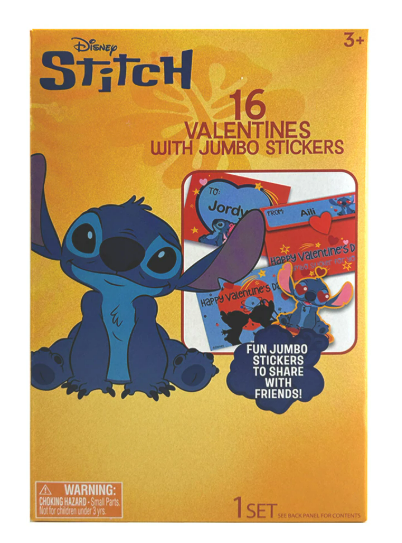 Disney Stitch Jumbo Sticker Valentine Cards, 16 ct, 2 Pack 
