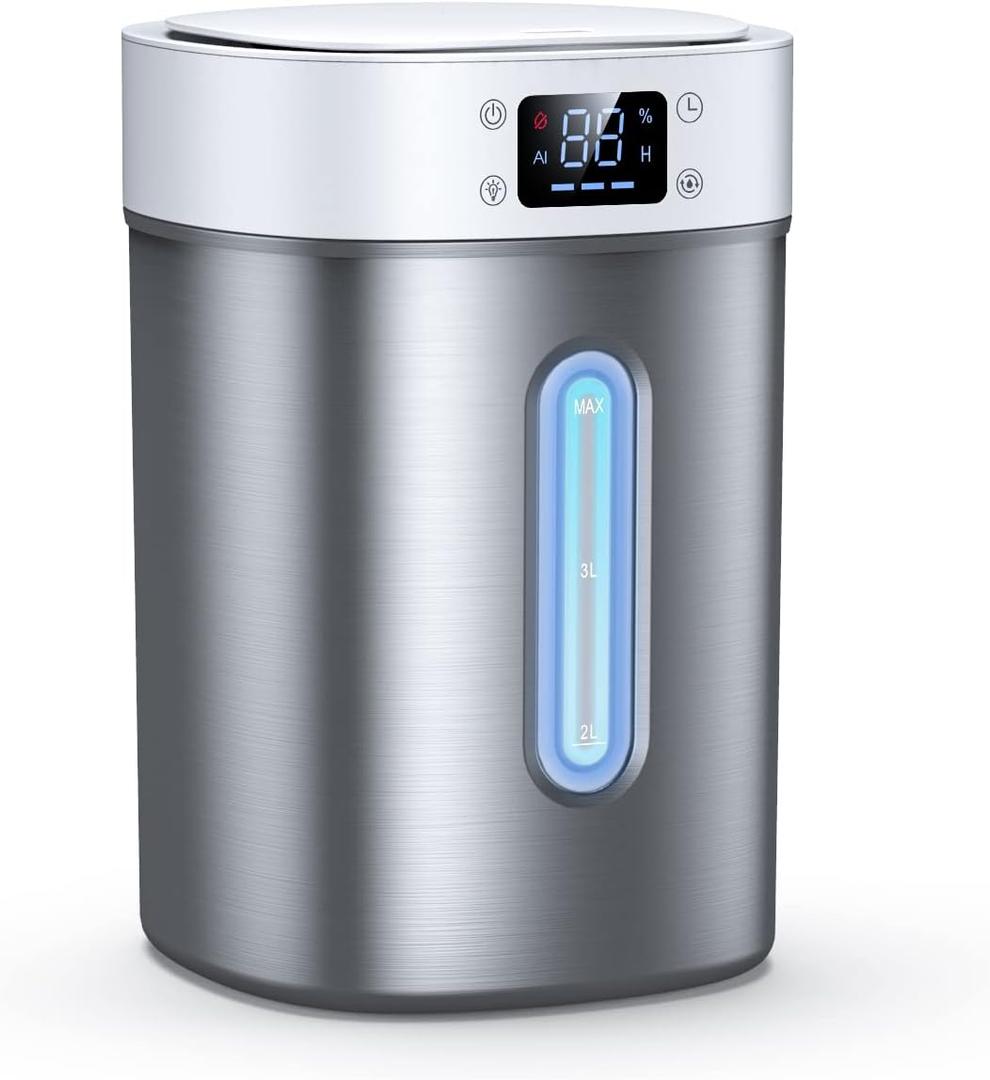 4L Ultrasonic Cool Mist Humidifier with 304 Stainless Steel Tank, Auto Humidity Control, Night Light, and Timer - For Large Rooms and Baby (4L/1.06Gal)
