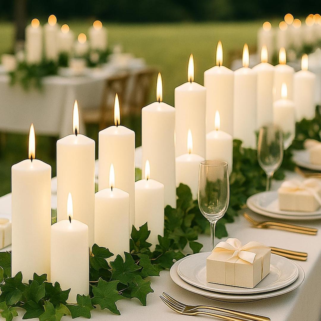 36 Pcs White Pillar Candles Bulk Set2x3 2x6 2x8 Inch - 12 Each SizeHurricane CandlesDripless Unscented SmokelessGives You a Better Atmosphere When Organizing an Event Party.