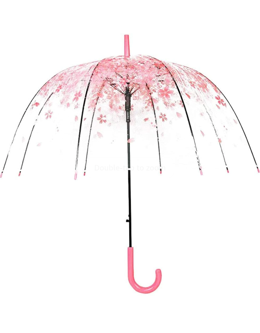 Cherry Blossoms Umbrella Cute Transparent Bubble Umbrella Clear Dome Semi-Automatic Sunny Umbrella for Kids Girls Boys or Women Romantic Windproof Wedding Decoration Umbrella