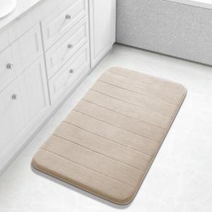 Yimobra Large Bath Mat 37"x24", Super Soft Quick Dry Memory Foam Bathroom Rug, Water Absorbent, Non Slip Backing Machine Washable for Tub Shower, Thick Comfort Support, Beige