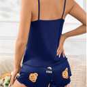 SweatyRocks Women's Cute Bear Print Satin Paiama Sets Silky Cami Top and Shorts 2 Piece Pajamas Set (Blue, M)