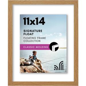 Americanflat 11x14 Floating Picture Frame with Polished Crystal-Clear Glass - Use as 8x10 Picture Frame or Display 5x7 Photo - Signature Float Collection - Photo Frames for Wall Display - Dark Oak