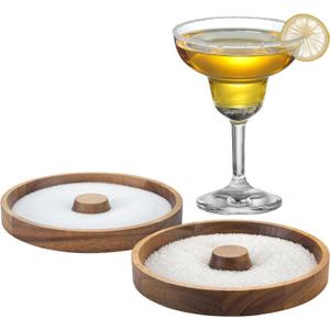 2 Pack Margarita Salt Rimmer, Wood Glass Rimmer for Cocktail, Glass Rimming for Salts and Sugars, Fits up to 5.5-inch Wide Glasses