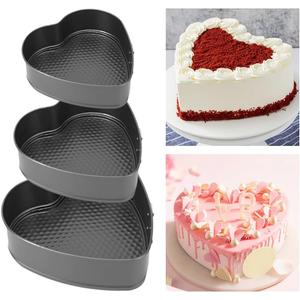 3pcs Heart Shaped Springform Cake Pans, Non Stick Cheesecake Pans Set with Easy Release Base & Secure Lock, 20cm 22cm 24cm Baking Tin Cake Mould for Small Pizza Pie(COLOR:Black)