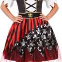 Kids Pirate Costume Girls Deluxe Buccaneer Dress Set for Halloween Party Dress Up, 5-7yrs