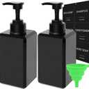 Black Soap Dispenser with Waterproof Labels, Thickened Plastic Hand Soap Dispenser for Bathroom, Kitchen Dish Washing Liquid Bottles, Shampoo and Conditioner Bottles with Funnel (15oz 2Pack Black)