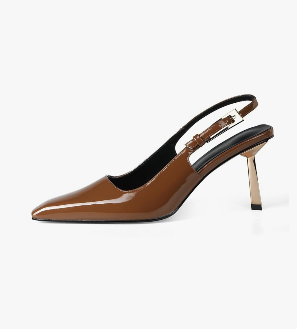 Elisabet Lang Slingback Heels for Women 3.5 in / 4 in Kitten Heel Closed Toe Pumps Dress Shoes, Size 8