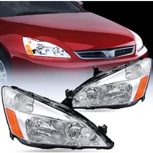 Nilight Headlight Assembly for 2003 2004 2005 2006 2007 Accord Replacement Headlamp Chrome Housing Amber Reflector