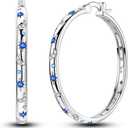 Hapour Sterling Silver Cubic Zirconia Hoop Earrings for Women Teen, Hypoallergenic Rhinestone Earrings Sparkly Crystal Moon Star Hoops, Round#A