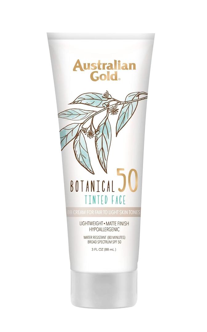 Australian Gold Botanical SPF 50 Tinted Face Sunscreen, Non-Chemical BB Cream, Water-Resistant, Matte Finish, Sensitive Skin, 3 FL Oz (Fair-Light)