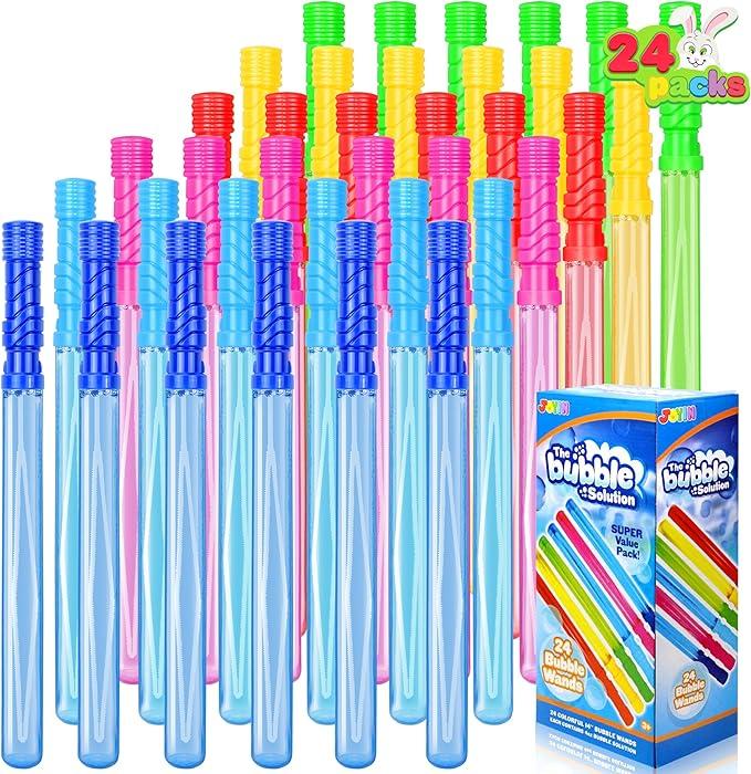 24 Pack Bubble Wands for Kids, 8 Colors Bubbles Stick Bulk, 14.6" Easter Party Favor Summer Toy for Children